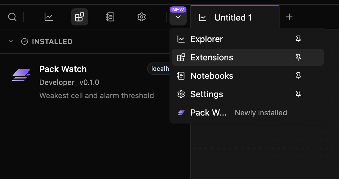 The All views menu at the end of the left rail, with Pack Watch at the bottom marked Newly installed.